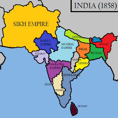 india raj khalsa 1858 sikh karega indian rebellion map empire before nepal british history continent maps after asia note were
