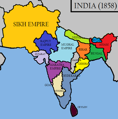 india raj khalsa 1858 sikh karega indian rebellion map empire before nepal british history continent maps after asia note were