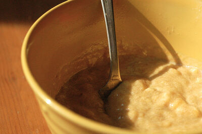 mushed banana in a bowl