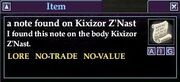 A note found on Kixizor Z'Nast