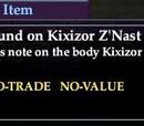 A note found on Kixizor Z'Nast