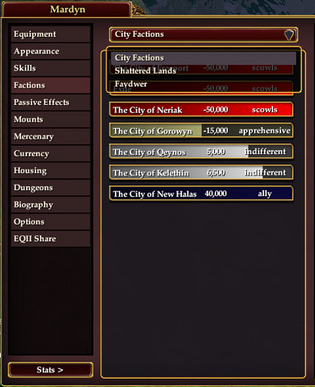 Character Window Factions Tab