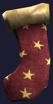 A red and gold stocking (Visible)
