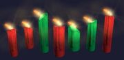 Red and green candles (Visible)