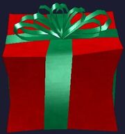 Red and green prefabricated gift box (Visible)