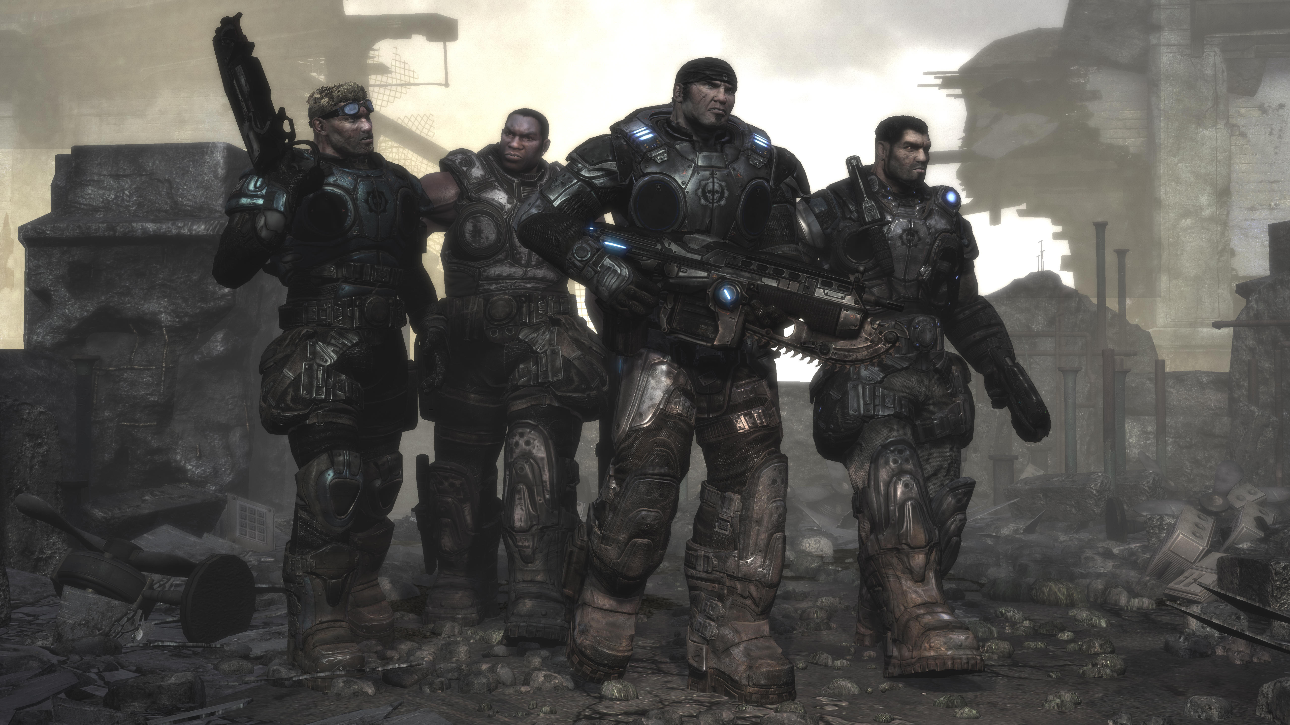 The game's main heroes. From left to right: Baird, Cole, Marcus, Dom