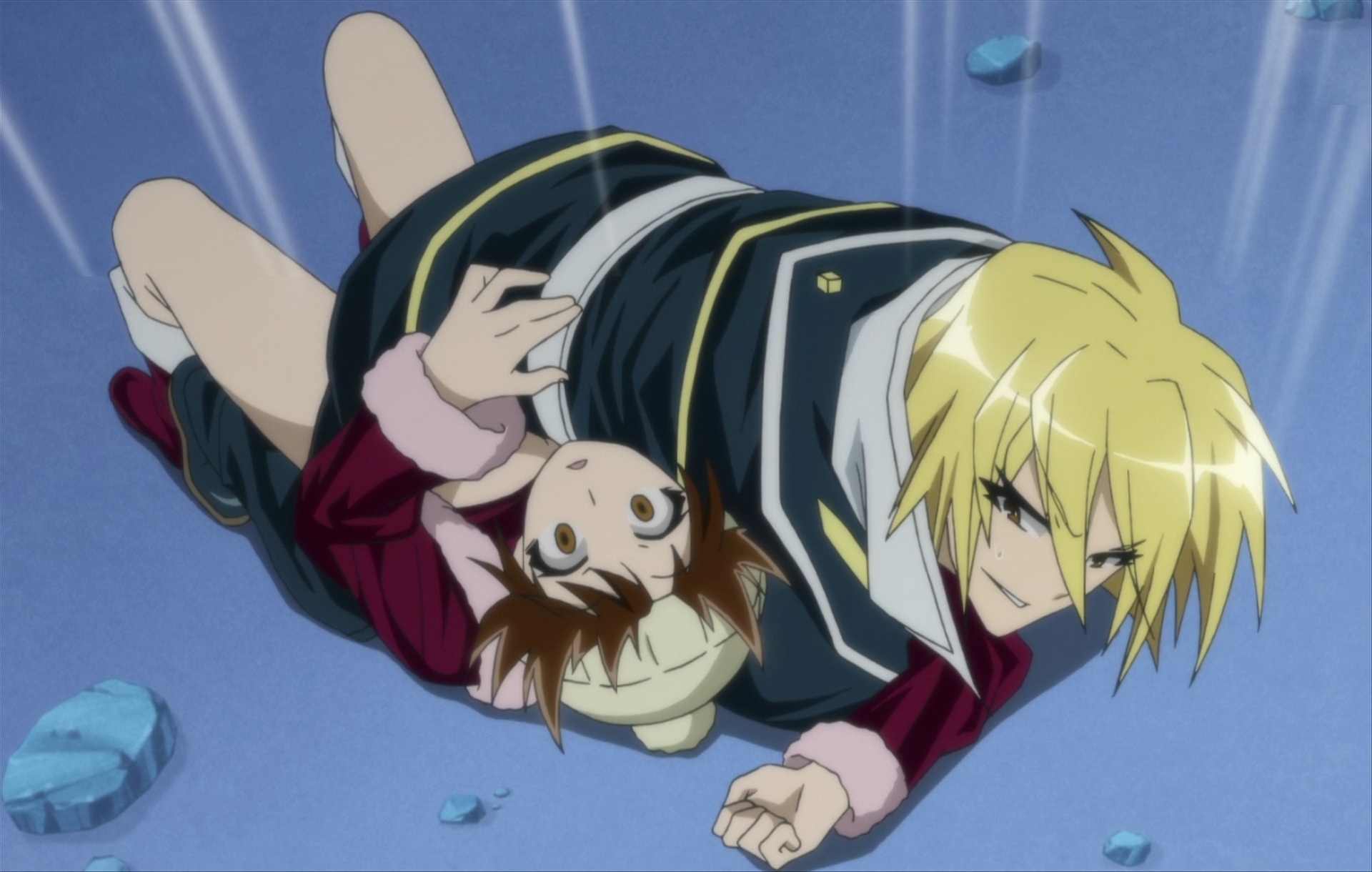 Image Akune puts Koga in a four point pin.jpg Medaka Box Wiki