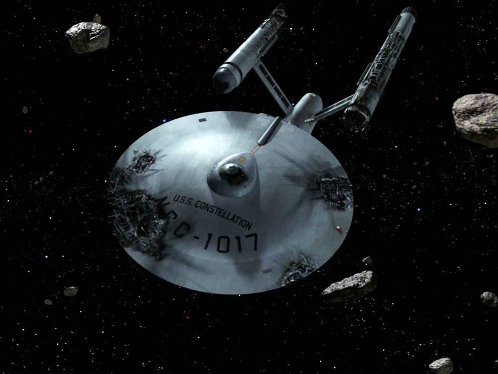 A Star Trek spaceship having a bad day.