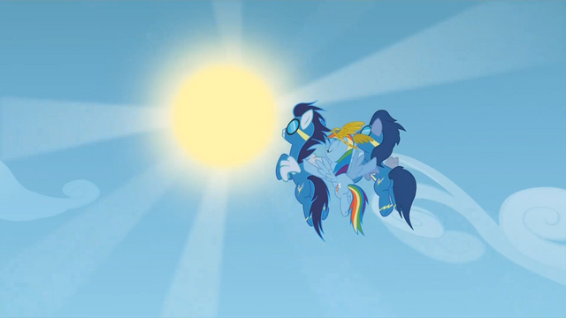 File:Rainbow Dash flies off with Soarin and another Wonderbolt S1E16.png