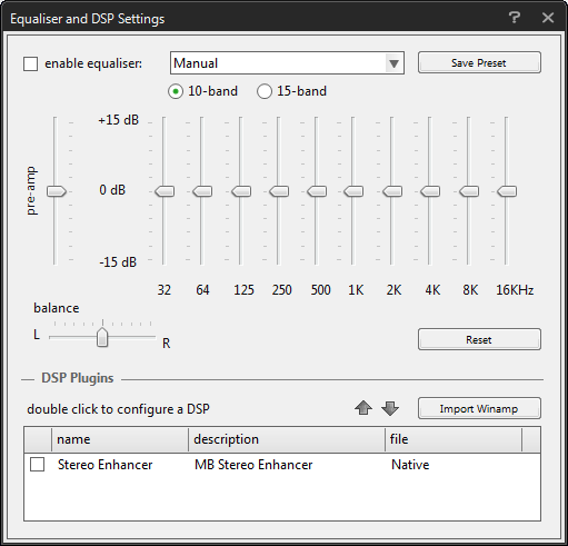 Equalizer settings