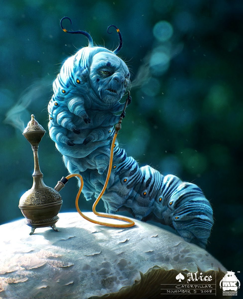 alice in wonderland caterpillar garden statue