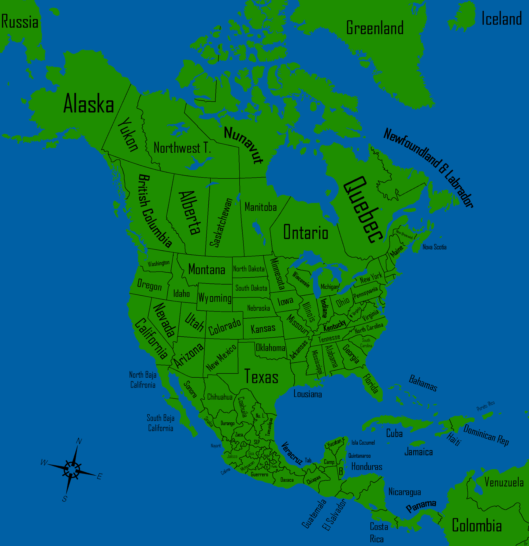 Image - America Map WIth States, provinces,territories and Names.png