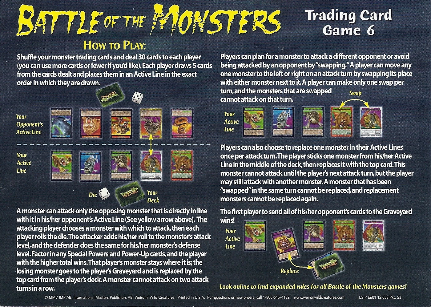 Battle of the Monsters Trading Card Game 6 Wierd N'wild Creatures