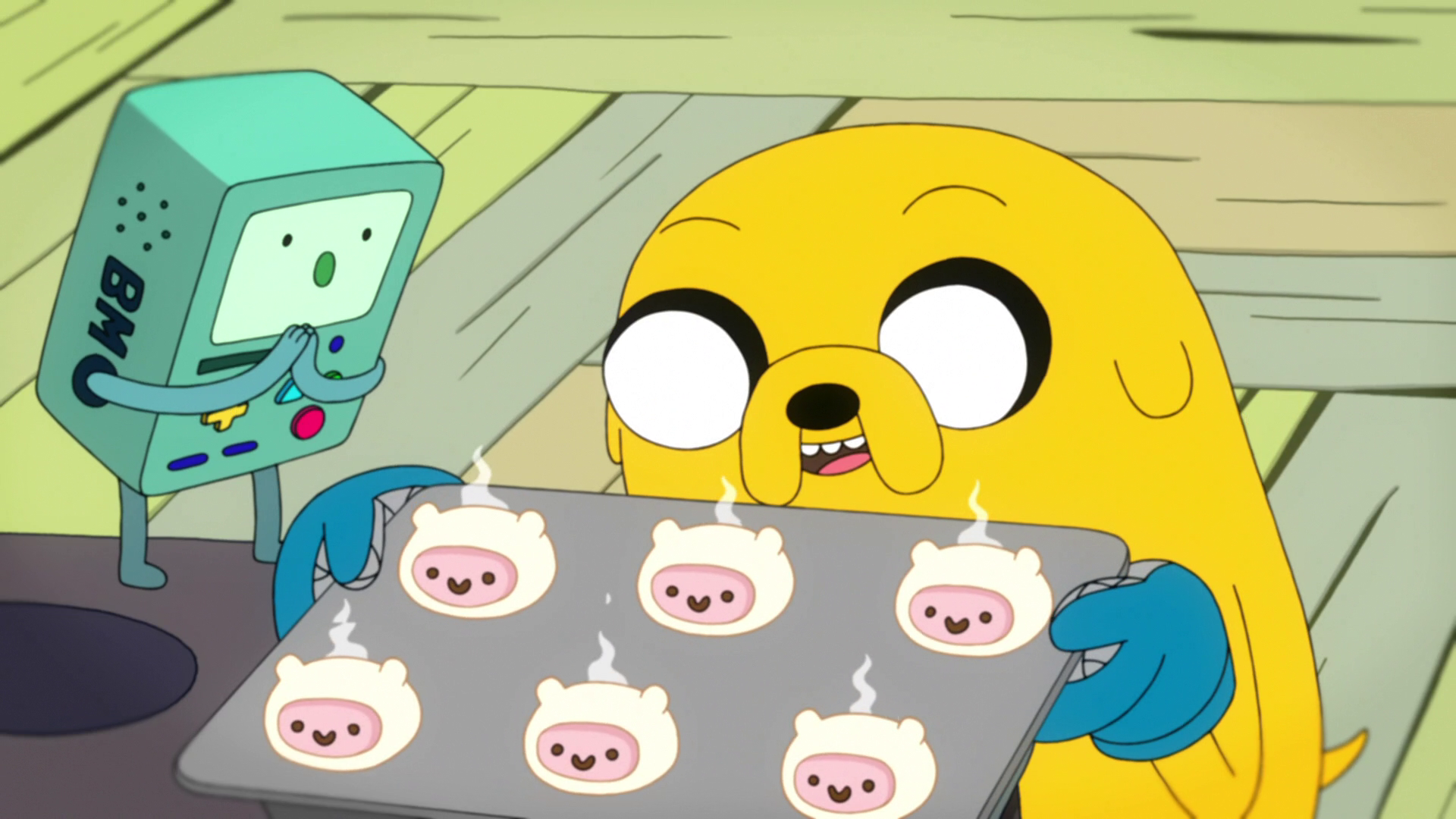 Image S6e28 BMO and Jake with fresh Finn cakes.png Adventure Time Wiki FANDOM powered by Wikia