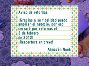 Carta de Tom Nook anunciando la reforma de la tienda (ACPA)