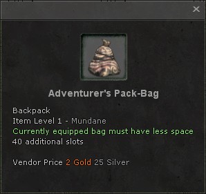 Adventurers pack bag