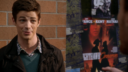 Nighthawk & Cinnamon and Club Neon posters behind Barry Allen