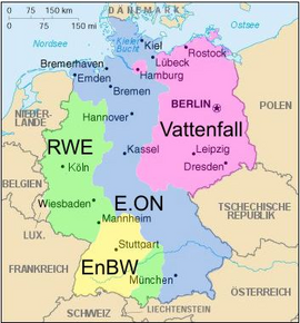 Regelzonen deutscher Übertragungsnetzbetreiber