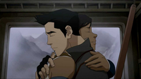 Mako and Korra hug