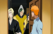 Kira, Inaba y Nanao llegan a la casa de Ichigo.png