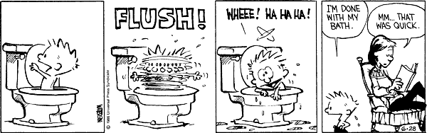 This was my favorite Calvin and Hobbes strip before I knew how to read. The  classic toilet bath! : calvinandhobbes