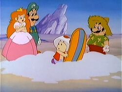Mario and friends angry at Toad
