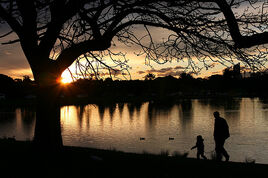 Father and Daughter, Sunset at Centennial Park Sydney Australia