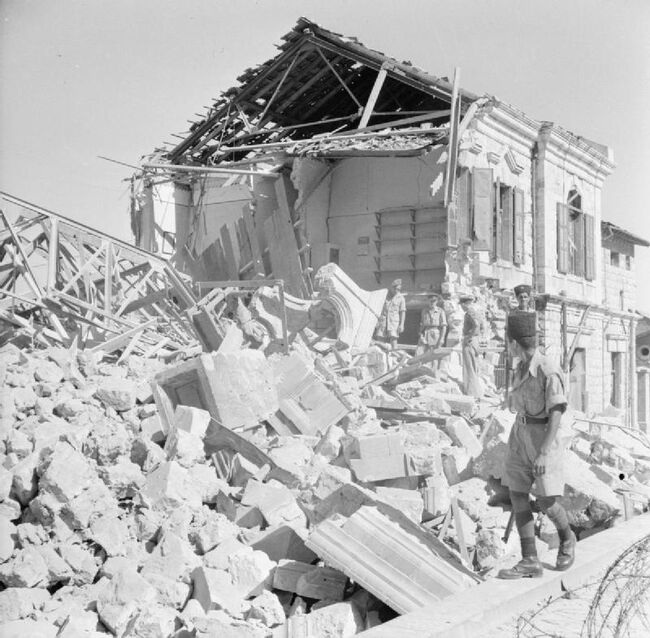 Terrorist activities Damage at Haifa railway station blown up by a Jewish terrorist bomb on 20 September 1946.jpg