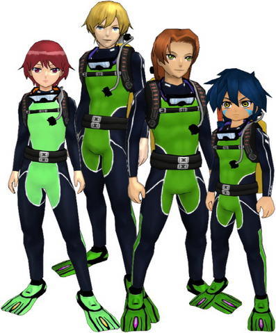 File:Marcus Damon, Thomas H. Norstein, Yoshino "Yoshi" Fujieda, and Keenan Crier (Green Scuba Suits) dm.png