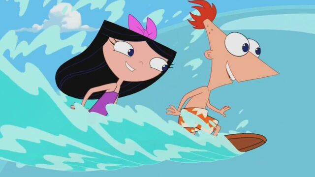 File:Isabella and Phineas on a surfboard.jpg
