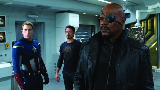 File:Nick Fury, Cap, and Tony in Lab-The Avengers.jpg