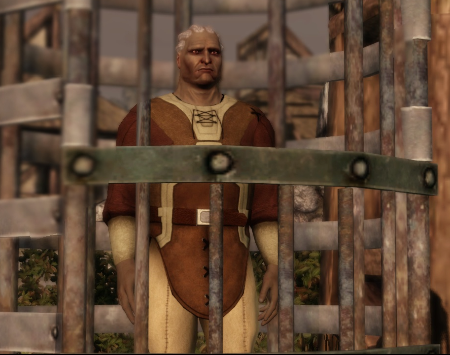 The imprisoned man can only be released from the cage (and join the party) if certain decisions are made.