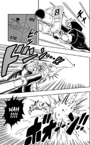Colonel Silver blasts Goku off his Flying Nimbus