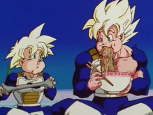 Goku e Gohan mangiano dopo essere usciti dalla Stanza.png