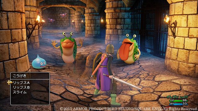 File:DQXI - Hero fighting monsters.jpg
