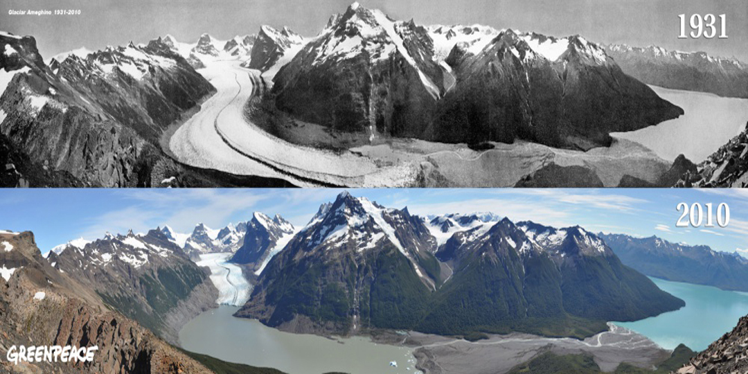 Glaciares derretidos antes y despues de adelgazar