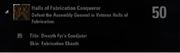 Halls of Fabrication Conquerer Achievement