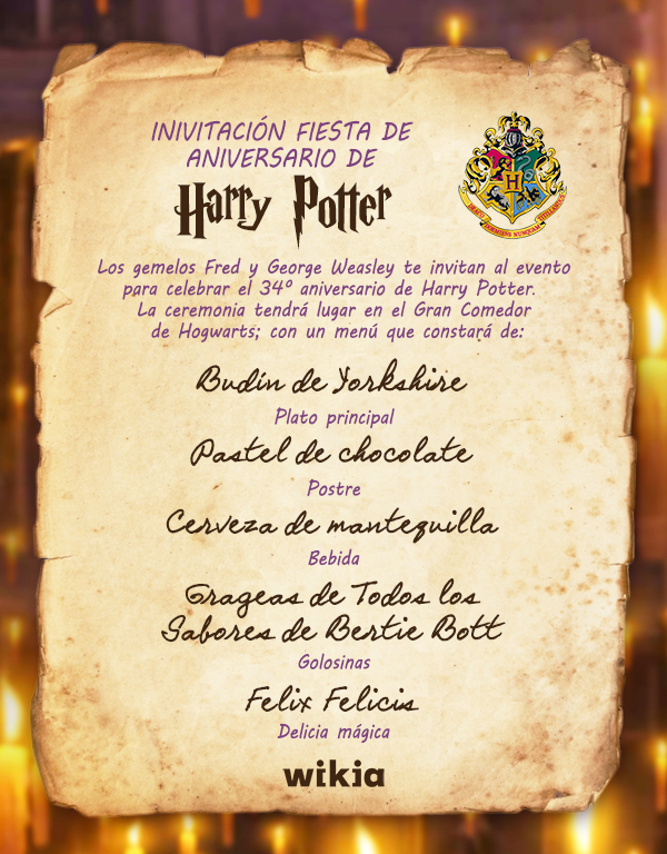 Imagen - Menú aniversario HP.png  Harry Potter Wiki 