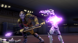 Zeb fights stormtroopers on Garel.png