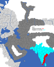 "Map showing Indian provinces French countries will try to colonise"