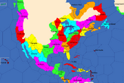 Map of North and Central America, divided into areas