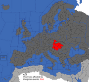 Map showing provinces affected by Austria's Hungarian events