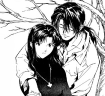 Ryoji Kaji junto a Misato (manga).png