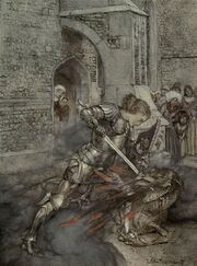 Arthur Rackham - Sir Launcelot Fights a Dragon