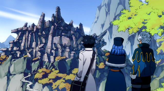 File:Gray, Lyon and Juvia reached the ruins.png