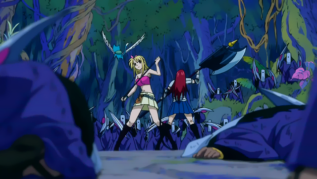 File:Lucy, Erza & Happy vs Deliora Survivors.png