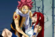 Injured Erza tells Natsu that he has to save Lucy