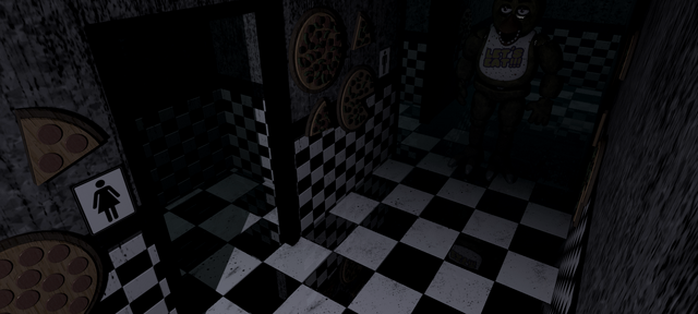 Archivo:FNaF - Restrooms (Chica aproximandose).png