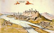 A török kori Esztergom látképe. Vízfestmény, 1664
