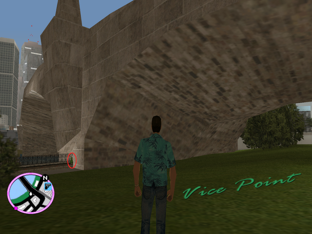 File:GTAVC HiddenPack 34 SW under E abutment at water's edge W of underpass of East side of East bridge to Prawn Island.png